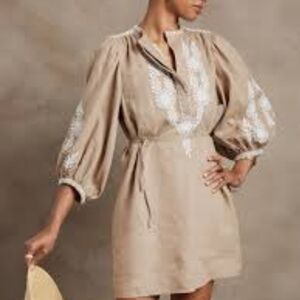 Banana Republic Linen Popover Embroidered Dress Size Large Tall, New With Tags